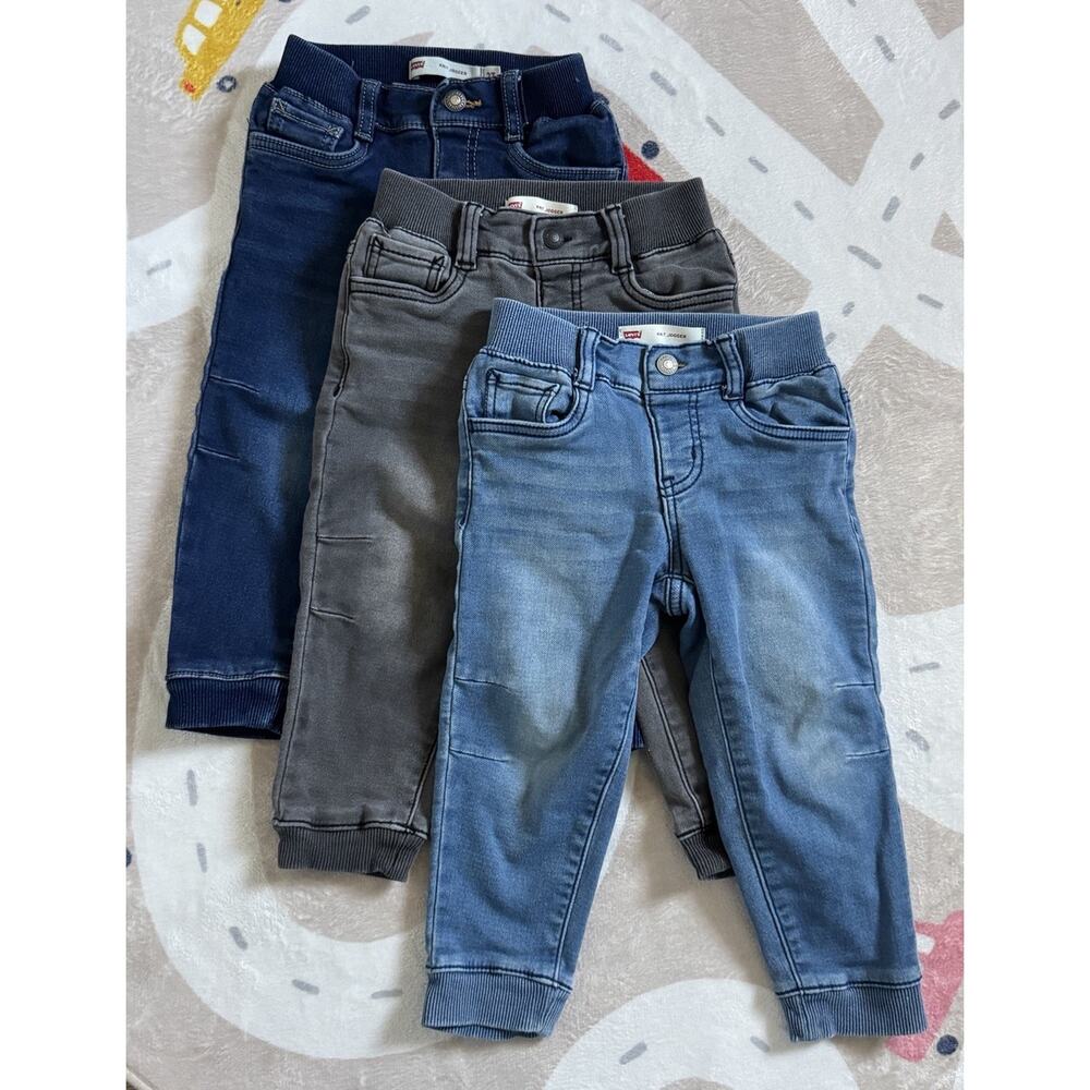 LOT OF 3: Levi’s Toddler Baby Boys Knit Jogger Jeans Size 3T Blue Gray Stretch